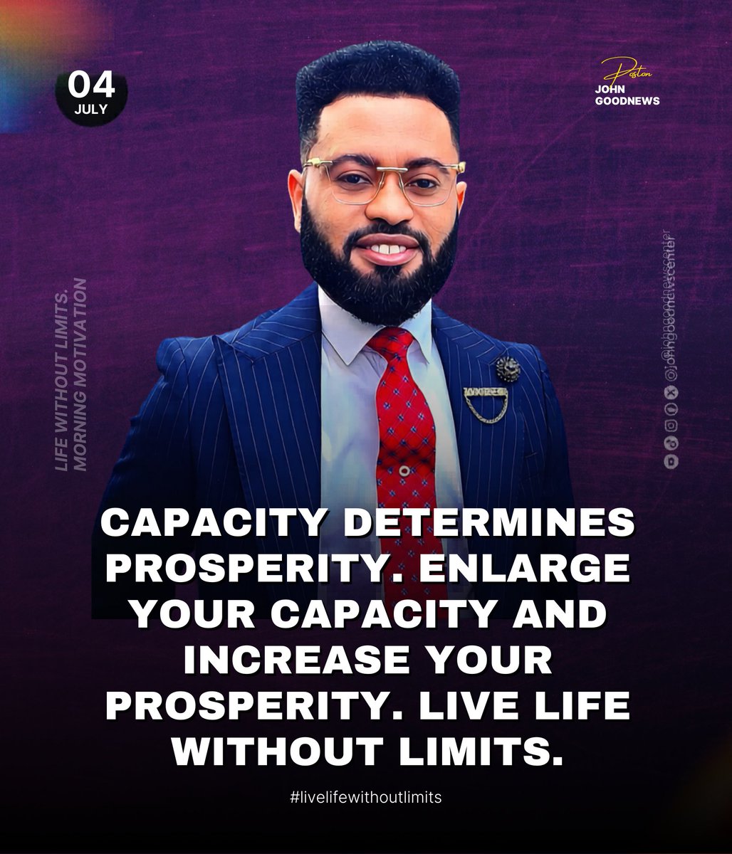 JGNCenter's tweet photo. Life Without Limits Motivation by Pastor John Goodnews O
#PastorJohnGoodnews #LifeWithoutLimits #ThoughtForTheDay #DailyInspiration #LimitlessLiving #PurposeDrivenLife https://t.co/PimJukLQHy