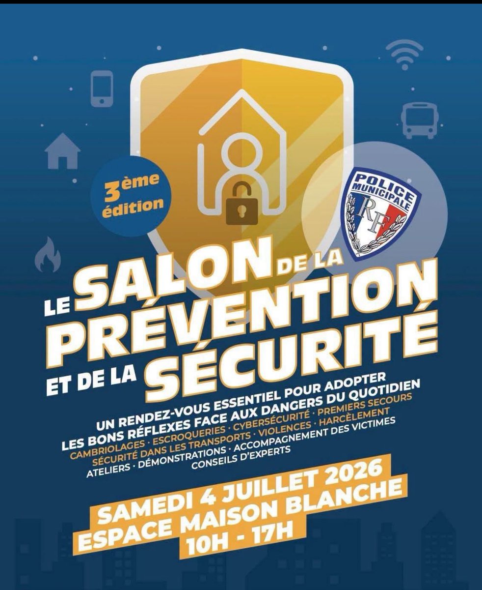AzzazNadege's tweet photo. 🔵👮‍♂️Salon de la Securité aujourd’hui à #Châtillon!
Venez mettre en place les bonnes pratiques, rencontrer nos policiers et les spécialistes du secteur.
De 10h à 17h à l’espace Maison Blanche! https://t.co/gKB3RR7sXM