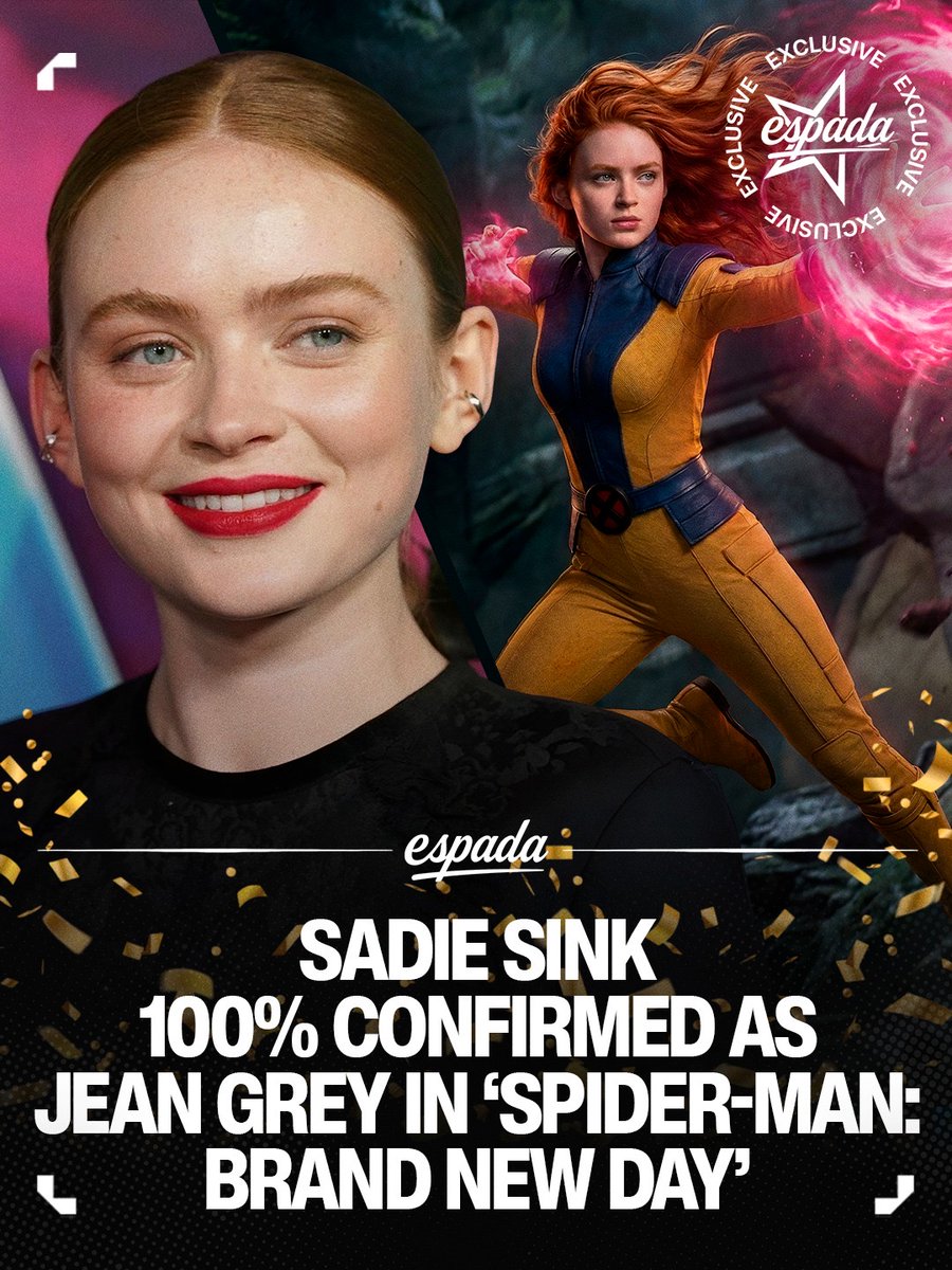 EspadaMag's tweet photo. EXCLUSIVE: Sadie Sink Cast as Jean Grey in Spider-Man: Brand New Day. 

Exclusive  sources close to us at the executive level within Marvel have confirmed  that the “Stranger Things” breakout has been tapped to play Jean Grey,  with the character set to spearhead the next phase of Marvel  storytelling following the events of “Avengers: Doomsday,” which  culminates in the formation of Battleworld. Her casting signals a  younger, character-driven direction for the mutants as Marvel looks to  refresh its roster of heroes for the next generation. 
(Art via  aaronrandallart)

Do you like the younger age for the X-Men saga? 

Follow us @EspadaMag  for more exclusives. 

#sadiesink #jeangrey #avengersdoomsday #movienews #casting #spidermanbrandnewday
