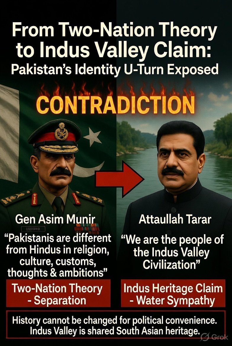 SWhisper09's tweet photo. From Two-Nation Theory to Indus Valley Claim: Pakistan's Identity U-Turn Exposed
When they want separation: "We are completely different from Hindus."
When they want water sympathy: "We are the people of Indus Valley Civilization.
History isn't a switch you flip for convenience. https://t.co/UHSVruWstn