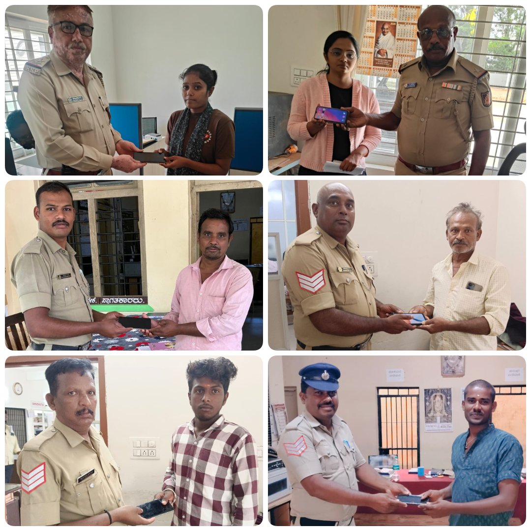 SPTumkur's tweet photo. ನಮ್ಮ ತುಮಕೂರು ಜಿಲ್ಲೆಯ ಪೊಲೀಸ್ ಠಾಣಾ ವ್ಯಾಪ್ತಿಗಳಲ್ಲಿ ಕಳೆದು ಹೋಗಿದ್ದ  #HonnavalliPS #HuliyarPS #JayanagaraPS ನ ತಲಾ 02 ಮೊಬೈಲ್ ಫೋನ್ ಗಳನ್ನು #CEIR ಪೋರ್ಟಲ್ ಮೂಲಕ ಪತ್ತೆ ಮಾಡಿ ವಾರಸುದಾರರಿಗೆ ಹಿಂದಿರುಗಿಸಲಾಗಿರುತ್ತದೆ.
#TumakuruDistrictPolice
#LostMobileTraced #CEIRPortal
@venkatashok  
@KarnatakaCops