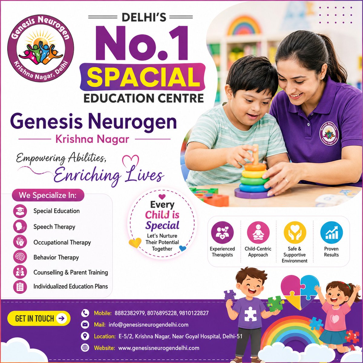 neurogenkn's tweet photo. @neurogenkn पूर्वी दिल्ली के विश्वसनीय केंद्रों में से एक है, जहाँ बच्चों की व्यक्तिगत आवश्यकताओं के अनुसार विशेषज्ञ Special Education सेवाएँ प्रदान की जाती हैं।
📞 आज ही अपना अपॉइंटमेंट बुक करें या हमारे सेंटर पर विज़िट करें।
📱8882382979, 8076895228 🌐 https://t.co/wYeQ9It31t https://t.co/QPiZOfeymj