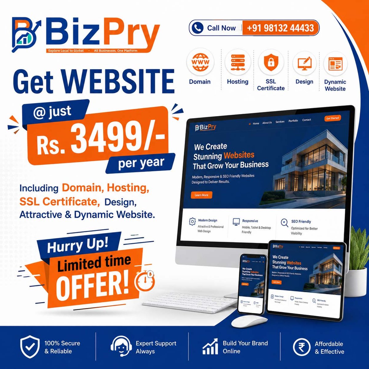 BizPry's tweet photo. Launch your business online with a professional website for just ₹3,499/year!

✅Domain
✅Hosting
✅SSL Certificate
✅Attractive Dynamic Website

📞 +91 98132 44433
📧 support@bizpry.com

Limited Time Offer! Don't Miss Out.

#BizPry #WebsiteDesign #SmallBusiness #BusinessGrowth https://t.co/hLtrImHadA