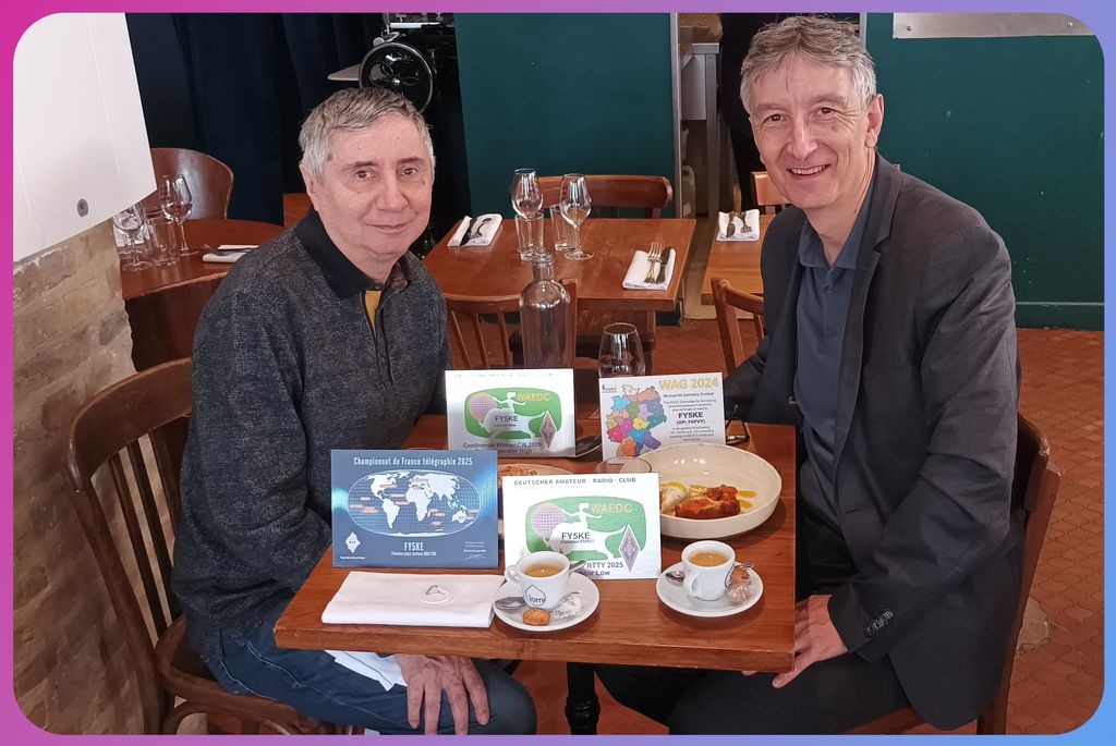 f5uii's tweet photo. Back in Paris and delighted to show off the plaques brought back from #HamRadio2026, activated from #FY5KE! 🏆
🇫🇷 #REF CW 2025 #Contest – 1st DOM/TOM – @f6fvy
#WAG 2024 CW – @f6fvy
#WAE CW 2025 SO.HP – @f6fvy
#WAE RTTY 2025 SO.LP – @f5uii
Great catching up over lunch with Larry https://t.co/kvveyYPpP7