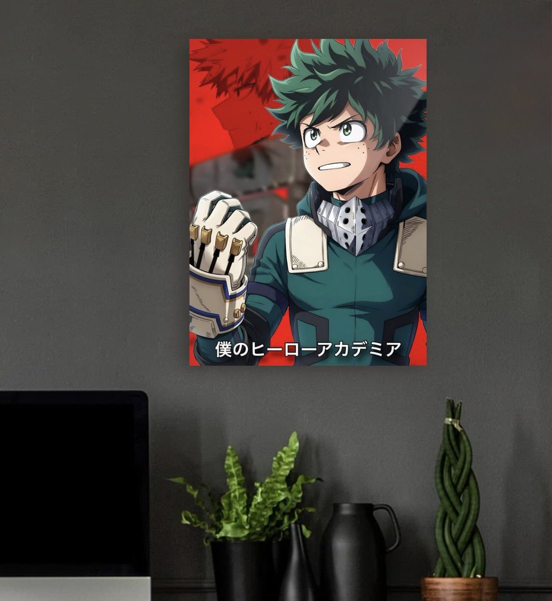 OffBrandProduct's tweet photo. Finishing up My Hero Academia poster/wall scroll, almost there, had to restart from scratch because of some dimensional issues but it’s turning out great. 

Can’t decide if I want the text at the bottom or not🤨 #bkdk #dkbk https://t.co/A7LxH7l2CL