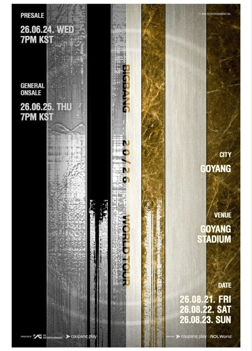 milannewty's tweet photo. #WTS 🎫 BIGBANG 2026 WORLD TOUR IN GOYANG 🇰🇷

📅 2026.08.21 / 08.22 / 08.23
📍 Goyang
 ⭐ Floor F2 Row 3 (Consecutive) ⭐ Name change/account transfer available

📩 DM your date, seat, quantity &amp; budget.

#BIGBANG #빅뱅 #GDRAGON #TAEYANG #DAESUNG #VIP #Goyang #チケット代行 https://t.co/0sSvzLvAxe