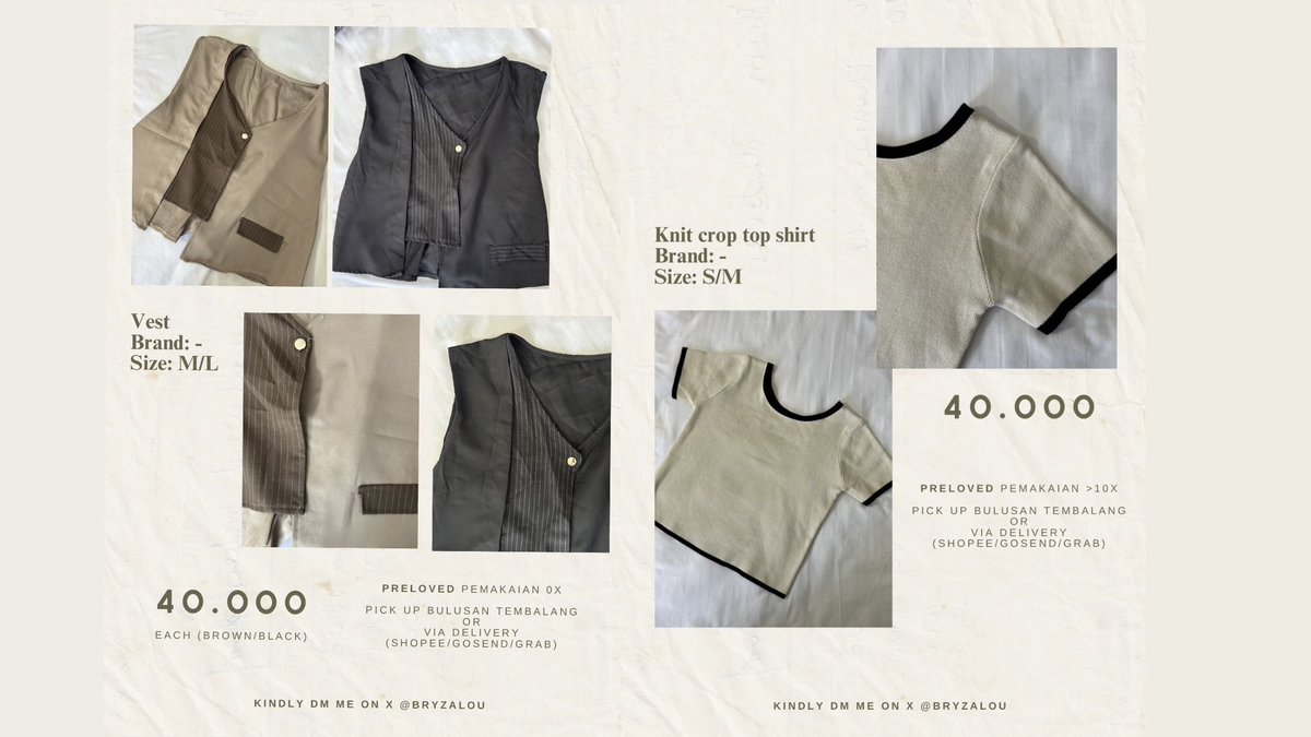 bryzalou's tweet photo. Preloved vest/top starting from 35k

pick up/delivery area bulusan, tembalang

kindly dm me🫶🏻 https://t.co/blP5Kj9Ed4