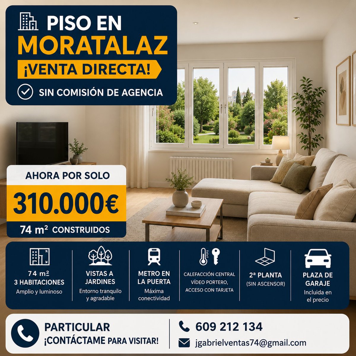 JuanCall74's tweet photo. ¿Buscas piso en Moratalaz con garaje? Vendo directo piso 74 m2 en Camino Vinateros
3 habs y cocina
Metro en la puerta y calefacción central
2 Planta sin ascensor 
Precio 310.000€. Sin comisiones de agencia ¡Escríbeme por dn para concertar visita!
#Moratalaz #pisoenventa #garaje https://t.co/qXdNDIkyhI