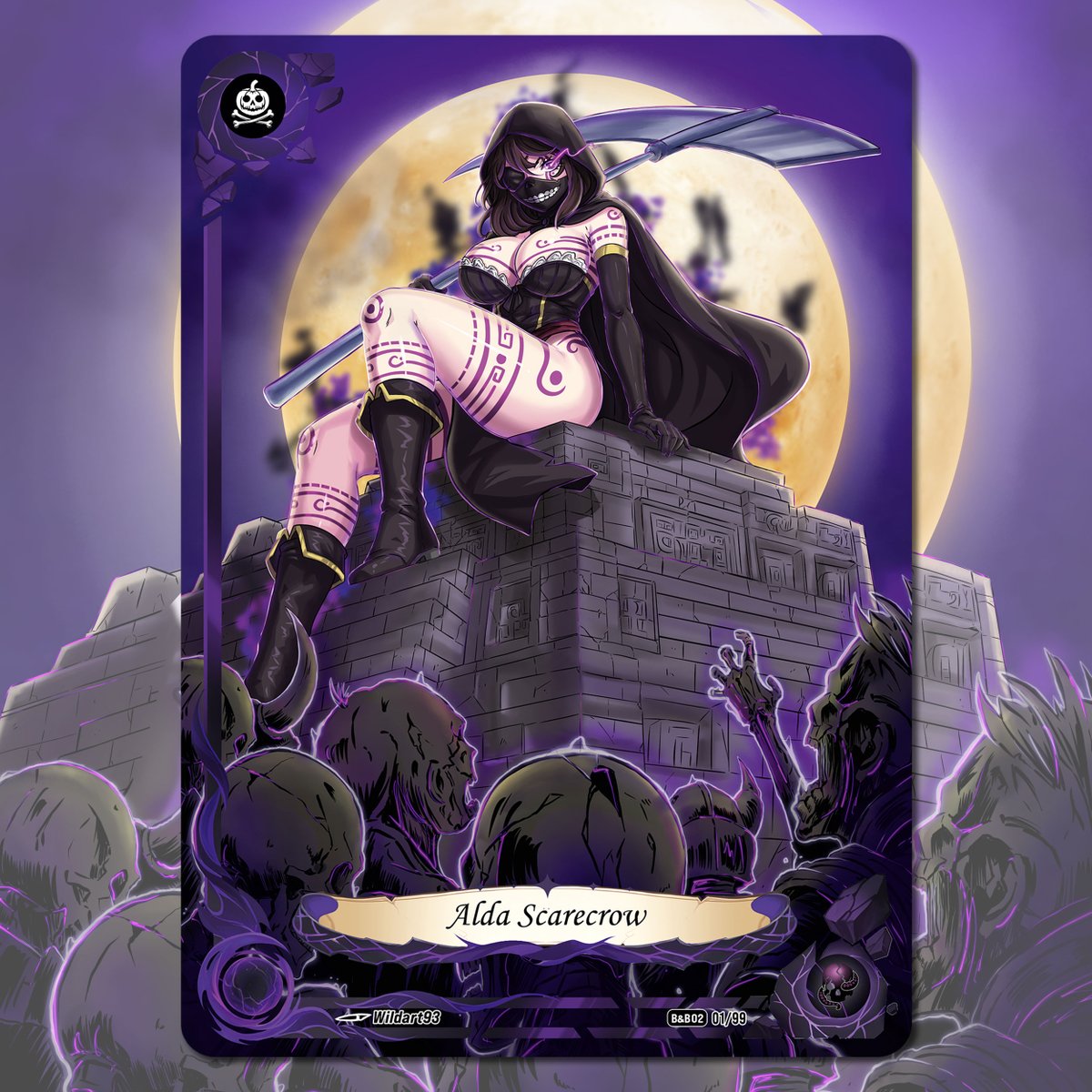 BootynBeauties's tweet photo. Our captains have fallen to Dorakhan’s dark side, &amp; even their card template has evolved into a darker form! In B&amp;B Jungle Fever, every crew captain will be a Secret Cursed rarity card, like Captain Alda Scarecrow!
Artwork: Wildart93
Template: @redjet00 
> https://t.co/t81eAKhhRe https://t.co/Z8fuIPI9GV