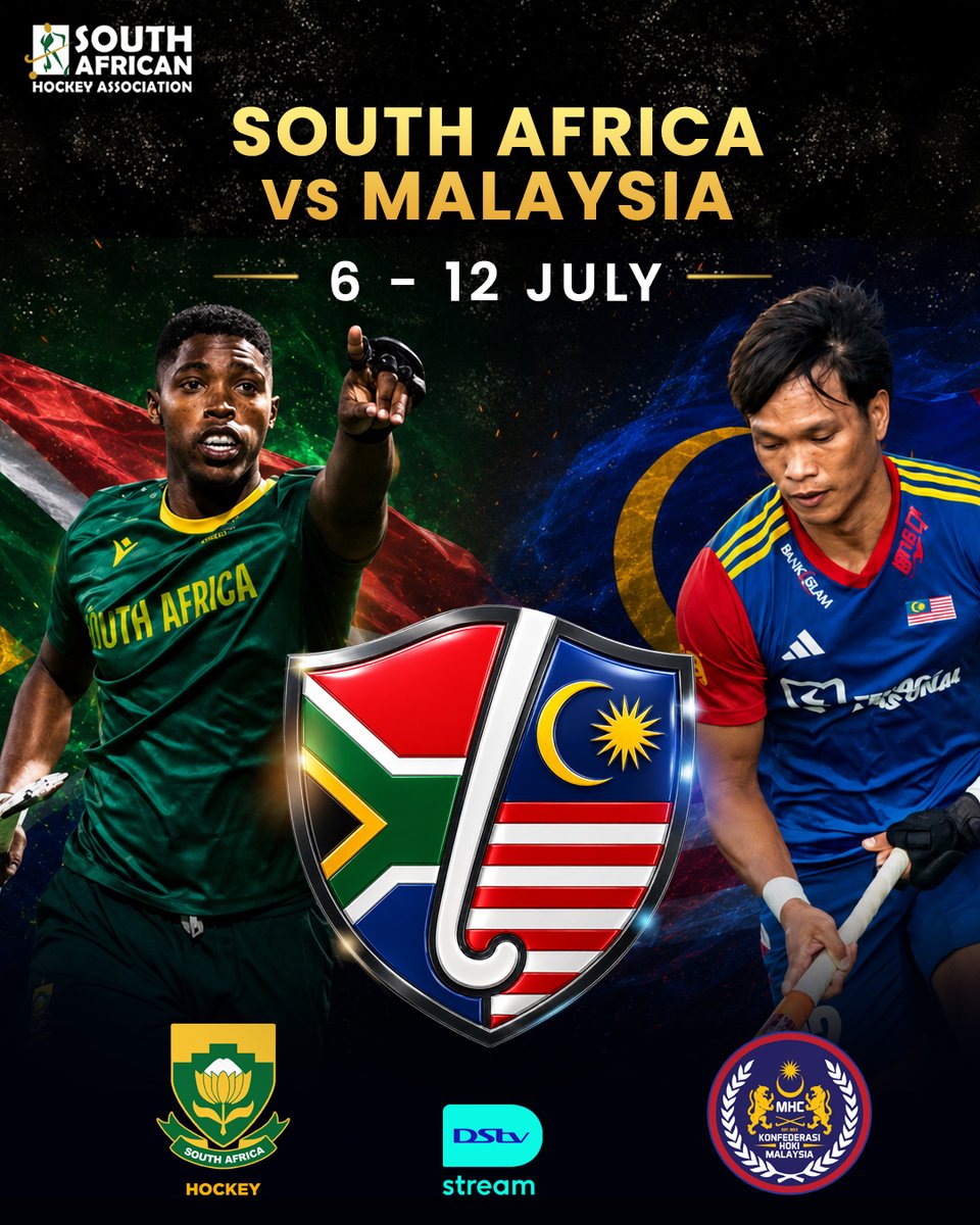 SuperSportTV's tweet photo. 🇿🇦 South Africa Hockey v Malaysia Hockey 🇲🇾

The SA Hockey Men face Malaysia in a five-test series 🏑

📺 1st Test | 6 July | SS Variety 3 | 19:00 CAT 

#SSHockey https://t.co/34KORJfoQD