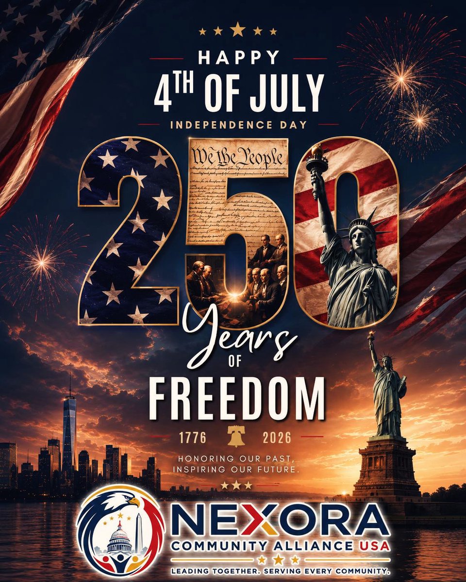 NCommunityUSA's tweet photo. "As we honor 250 years of independence, @NCommunityUSA reaffirms its commitment to the enduring spirit of our nation. Let us celebrate our history, cherish our freedom, and look forward to a future built together. Happy 4th of July! 🇺🇸 

#America250 #USA250 #Freedom250 #4thofJuly https://t.co/rnlCWfk0uv