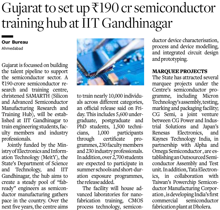 c_aashish's tweet photo. Gujarat to set up ₹190 cr semiconductor training hub at IIT Gandhinagar https://t.co/O7jXa7LdP8