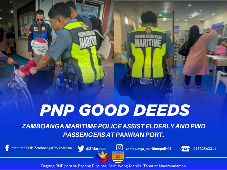 ZMarpsta's tweet photo. On July 3, 2026 1:30 PM, personnel of ZC MARPSTA, PMSg Abdurafi Kadil   under supervision of PCPT LEAH MAY G ALAMEDA, ZC MARPSTA Station Chief, rendered assistance to elderly during the disembarkation of Weesam Express at the Paniran Port, Brgy.  Zamboanga City. https://t.co/SPa7m8rGKv