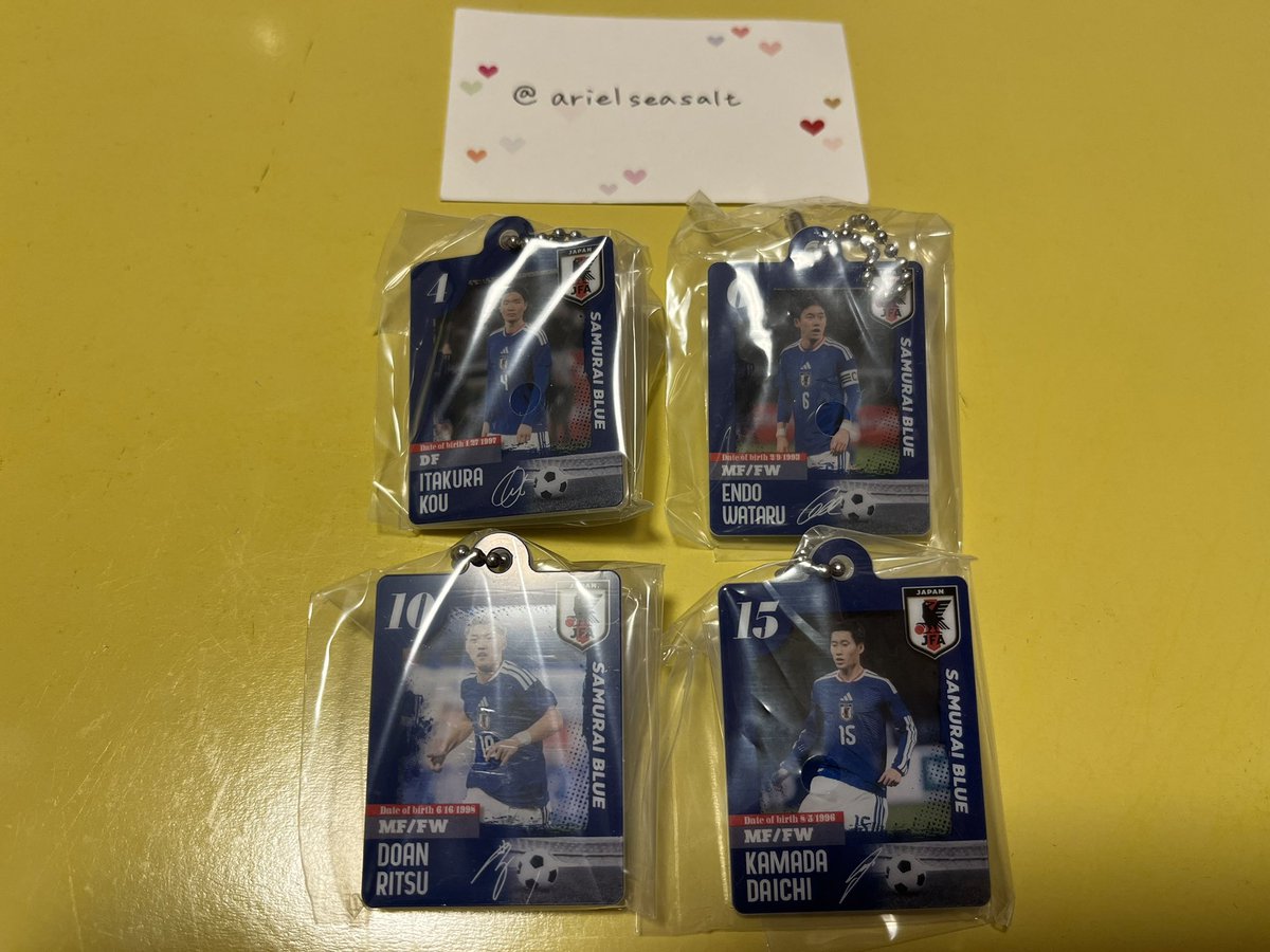 arielseasalt's tweet photo. 【交換】だれでもアクリルチャームDX サッカー日本代表ver. ガチャ　ガチャガチャ

【譲】板倉滉、遠藤航、堂安律、鎌田大地

【求】定価　

都内お手渡し、郵送で交換希望です。

検索からもお気軽にお声がけください。 https://t.co/sbYcz55rgc