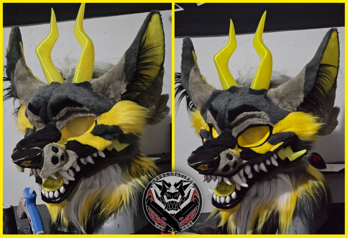 KodoKreations's tweet photo. I love the stage in fursuit making where a head goes from a fluffy blob to smooth and sleek with the power of hot glue. All that's left is the hair, airbrushing, and other small detail work! :3 https://t.co/AhNlYg4YjF