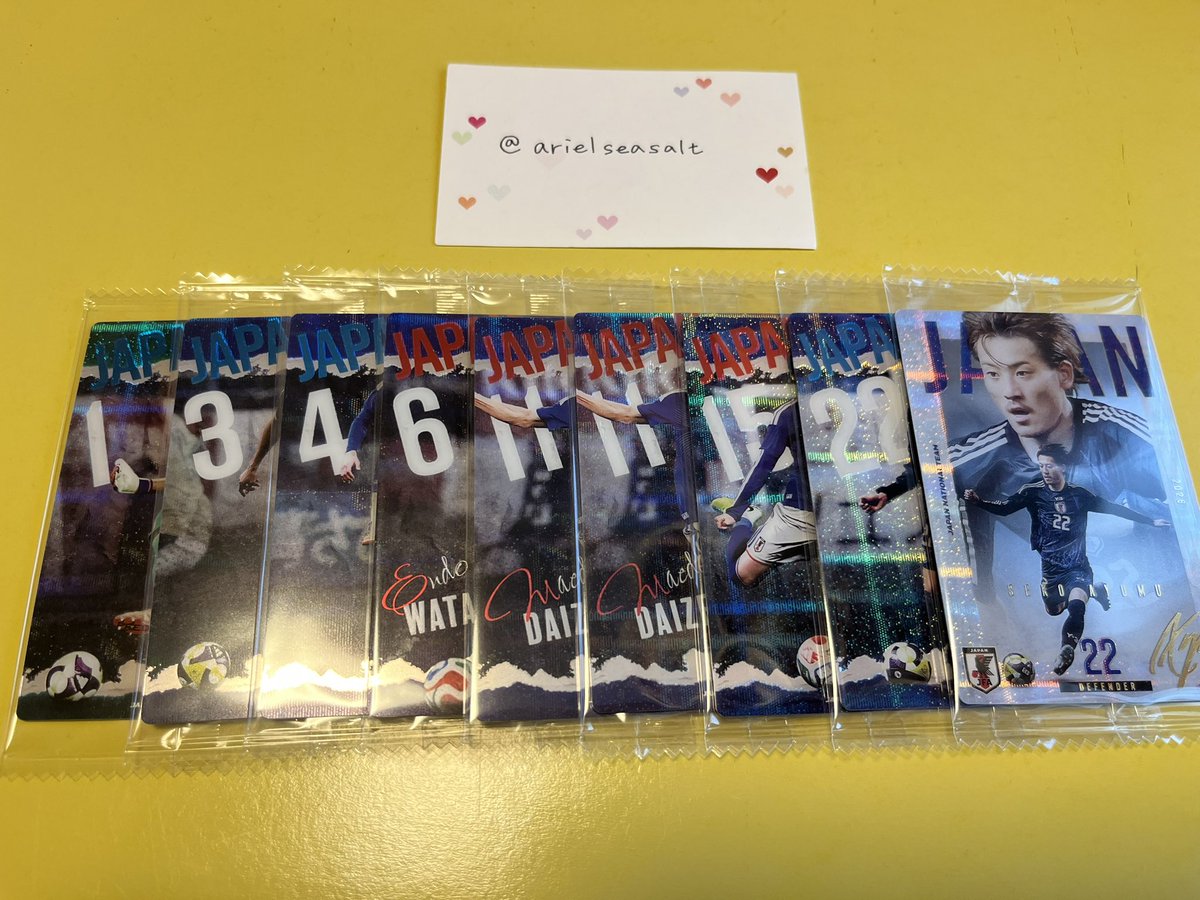 arielseasalt's tweet photo. 【交換】ウエハース　ツインウエハース　サッカー日本代表ver.2026 バンダイ　

【譲】
N 鈴木、谷口、板倉、遠藤、前田、鎌田、瀬古

R 瀬古

【求】中村>三笘N、小川R、上田R

都内お手渡し、郵送で交換希望です。

検索からもお気軽にお声がけください。 https://t.co/57sEXiFajd