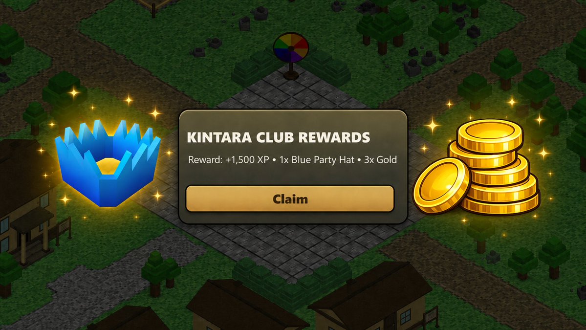 PlayKintara's tweet photo. Kintara Club Rewards are live! ✨

To celebrate the launch of our new rewards system, all existing and new members can claim a free reward bundle: 3 Gold, a Blue Party Hat, and 1,500 XP.

Join the Club and claim it before it's gone. https://t.co/uqMoslttQU