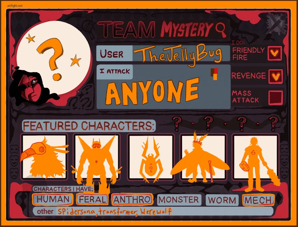 TheJellyBug's tweet photo. Artfight!! Team Mystery!! I dont know how active I’ll be, but I’ll be trying! 
#artfightㅤ https://t.co/u123KDmYNR https://t.co/G4F1NHeaVi