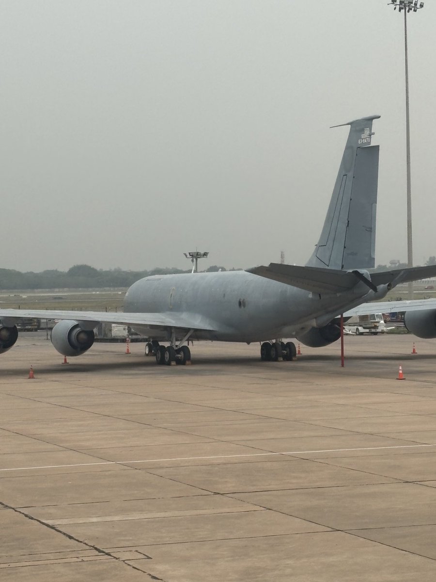 Puneet2712's tweet photo. ✈️Sighted the legendary  KC-135 Stratotanker at Delhi Airport this morning! 
Wonder what’s it doing here?    

#india #aviation

@viking_subs @zone5aviation  @NewsIADN https://t.co/Sc6wszhoa8