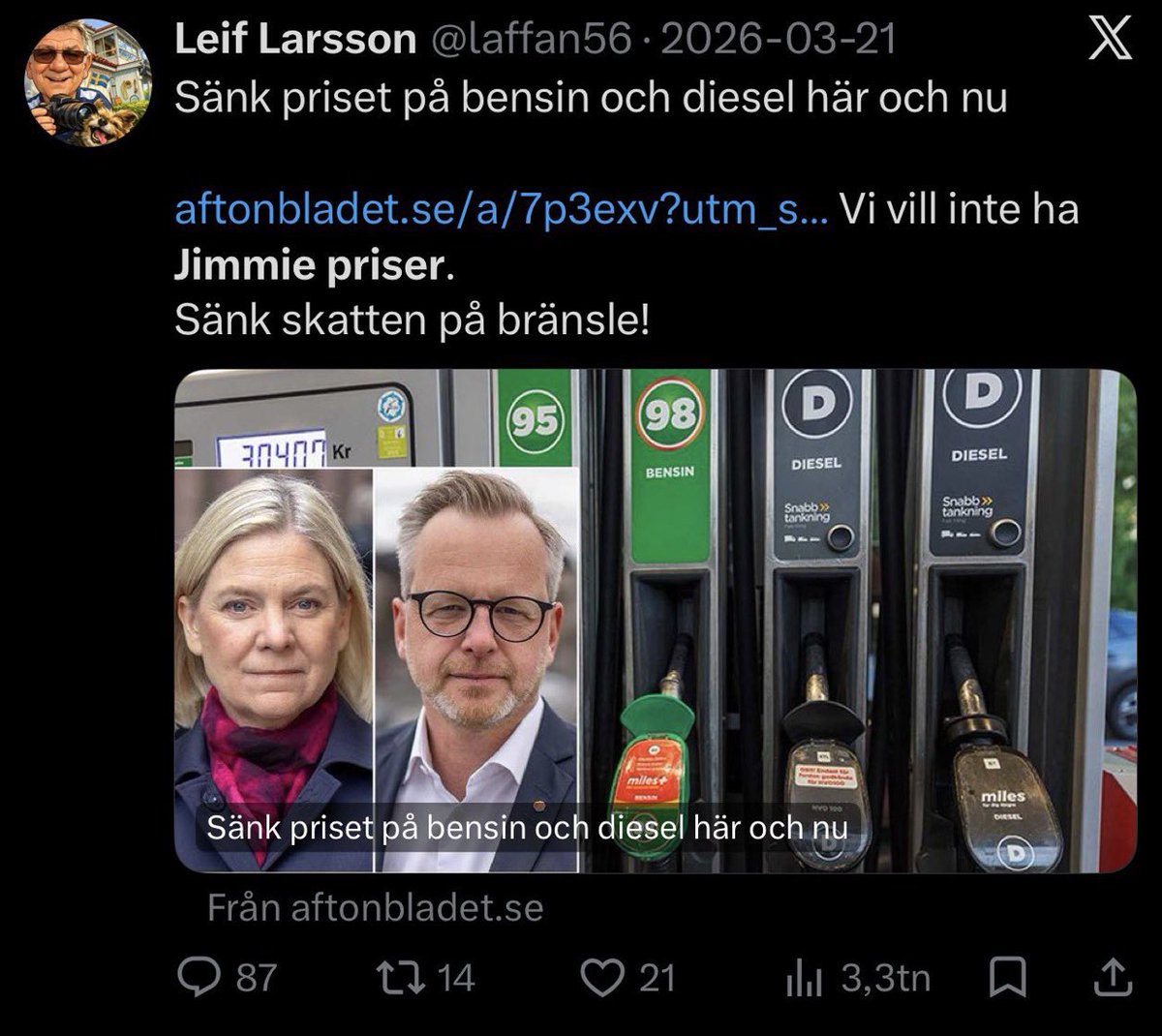jonsod1981's tweet photo. @laffan56 Du börjar bli en parodi på dig själv 😁 https://t.co/Y4Mc83lozS