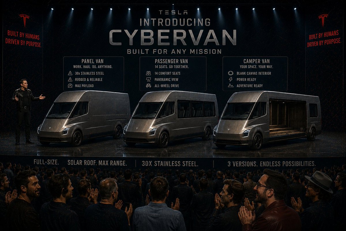 starchy73's tweet photo. @brezina The market for commercial vans is much larger, at aroud 20 million a year worldwide.
I'm still hoping we get a CyberVan one day. https://t.co/5xxWKg0ZsZ