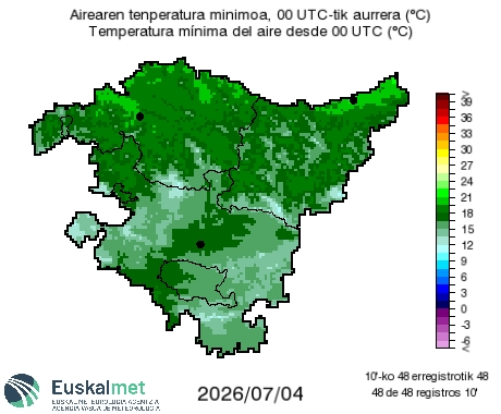 Euskalmet's tweet photo. 🌡#Tmin
✅Epelak izan dira kostaldetik gertu.
✅Mañana serán similares o ligeramente más bajas. https://t.co/M8V9u1Zjas