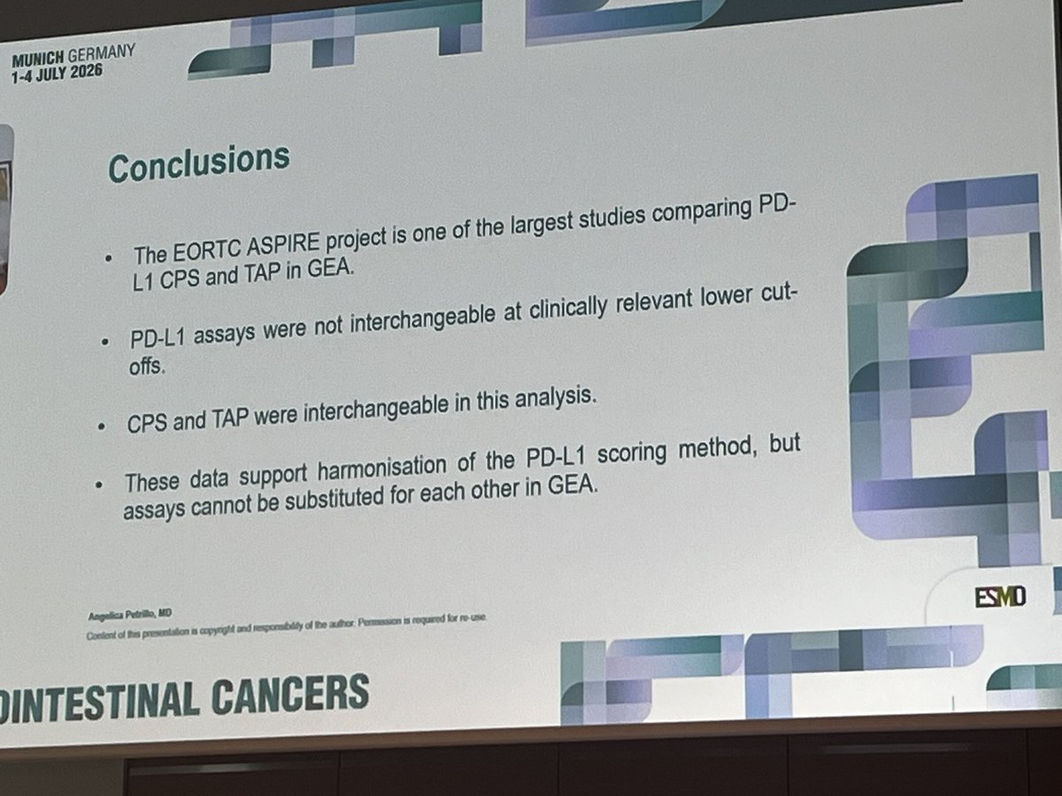 Erman_Akkus's tweet photo. 🚀 Rapid oral innovation#ESMOGI26

✅Interchangibiliry of PDL-1 assays gastric GEJ adenoca @EORTC 
🚨Assays are NOT interchangable
✅CPS TAP interchangable

#cancer #Oncology #MedX @OncoAlert https://t.co/uF3Pl3nEAK