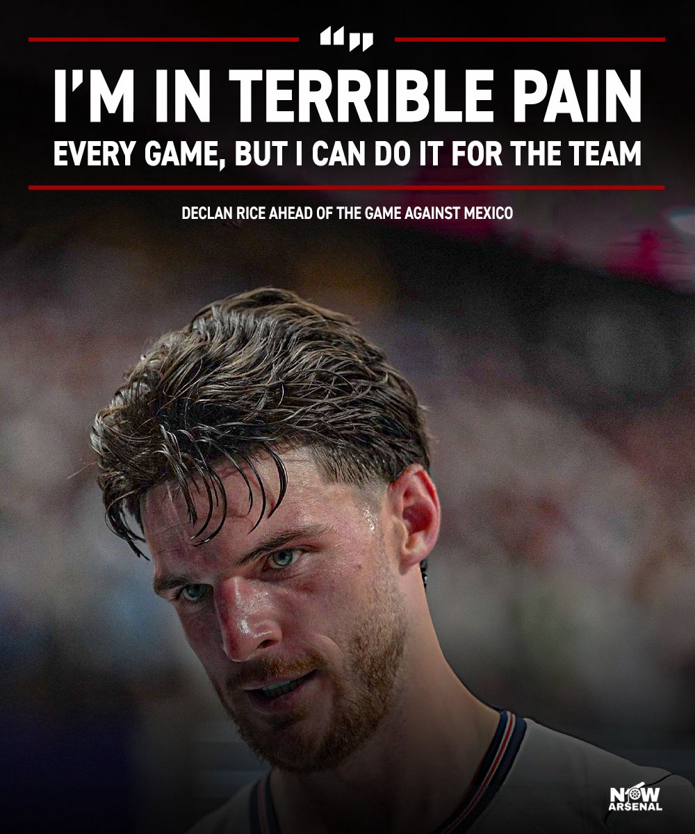 now_arsenaI's tweet photo. Declan Rice is suffering with neural pain through his lower back and hamstrings.

Rest? Not an option apparently.

He’s been given injections to help him through every game at the World Cup so far.

💔 https://t.co/fyeDPFo7S6