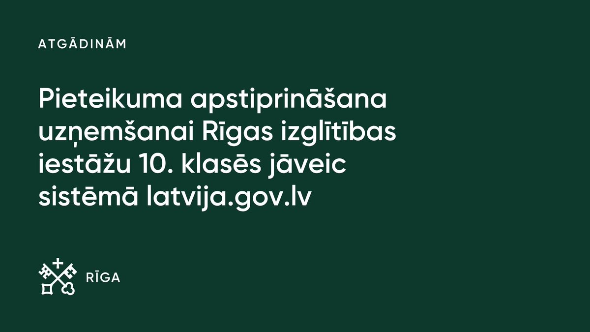 RigasDome's tweet photo. Atgādinām, ka pieteikuma apstiprināšana uzņemšanai Rīgas izglītības iestāžu 10. klasēs jāveic sistēmā https://t.co/1ZlH42jEDo, nevis e-pastā! Aicinām vecākus un topošos vidusskolēnus savlaicīgi apstiprināt vai atteikt uzaicinājumu sistēmā https://t.co/1ZlH42jEDo, lai uzņemšanas process noritētu raitāk un citi pretendenti ātrāk saņemtu uzaicinājumu. Apskati pamācību: https://t.co/JrQspCYCz6