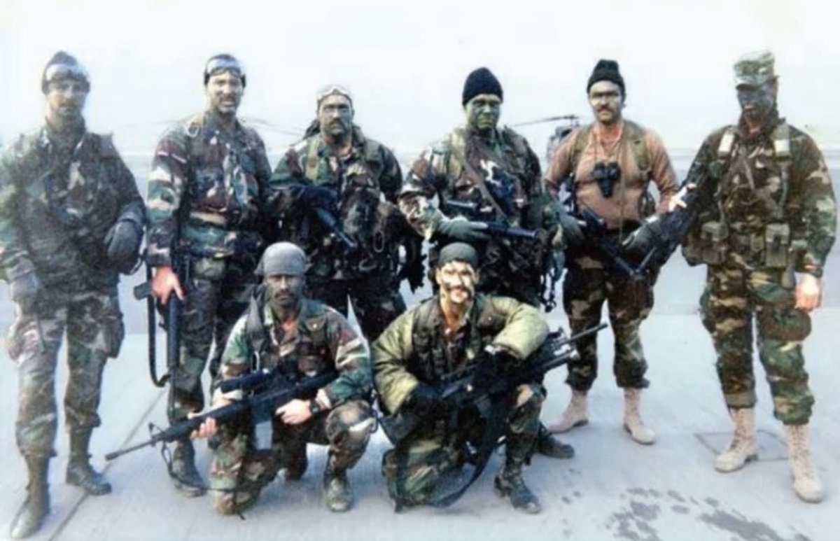 MilitaryCooI's tweet photo. US Army Special Forces Iraq War:

On February 23, 1991, eight Green Berets of 5th Special Forces Group's Operation Detachment Alpha 525 were inserted deep behind Iraqi lines to watch a key highway. By morning, they'd been discovered by a 150-man Iraqi force.

Team leader CW2 Chad Balwanz called in "danger close" air support with F-16s using emergency radios and signal mirrors.
The team successfully fought off the enemy for hours using signal mirrors and radios. Estimates put Iraqi losses between 100 and 300. They were successfully extracted by MH-60 Black Hawk helicopters from Task Force 160 on the evening of the battle. 

Every single member of ODA 525 made it home that night.