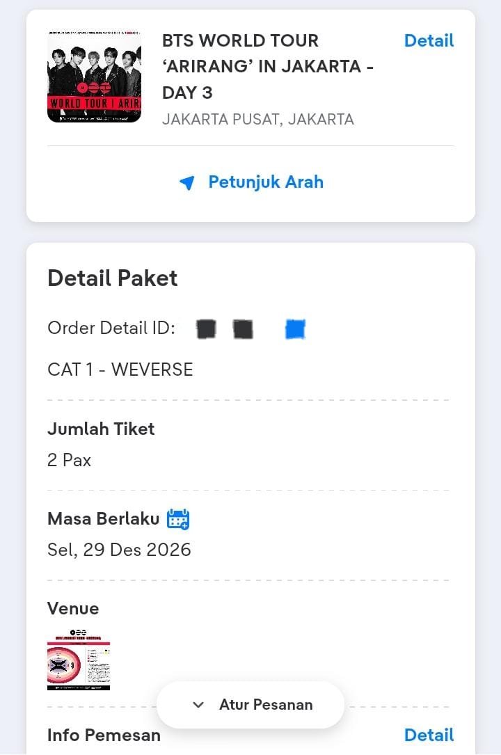 ininabilayah's tweet photo. WTS BTS ARIRANG JAKARTA

CAT 1 DAY 3 WEVERSE (1 TIX) 
💰4. 500.000

❗Alasan jual karena sudah dapat tiket dengan section dan hari yang aku mau❗

Full payment, bisa COD khusus dom Depok. 

Boleh DM ajaa yaa☺💜

#BTS #ArirangJakarta #WTS #WTSBTSJKT https://t.co/z2VcCJq3Vi