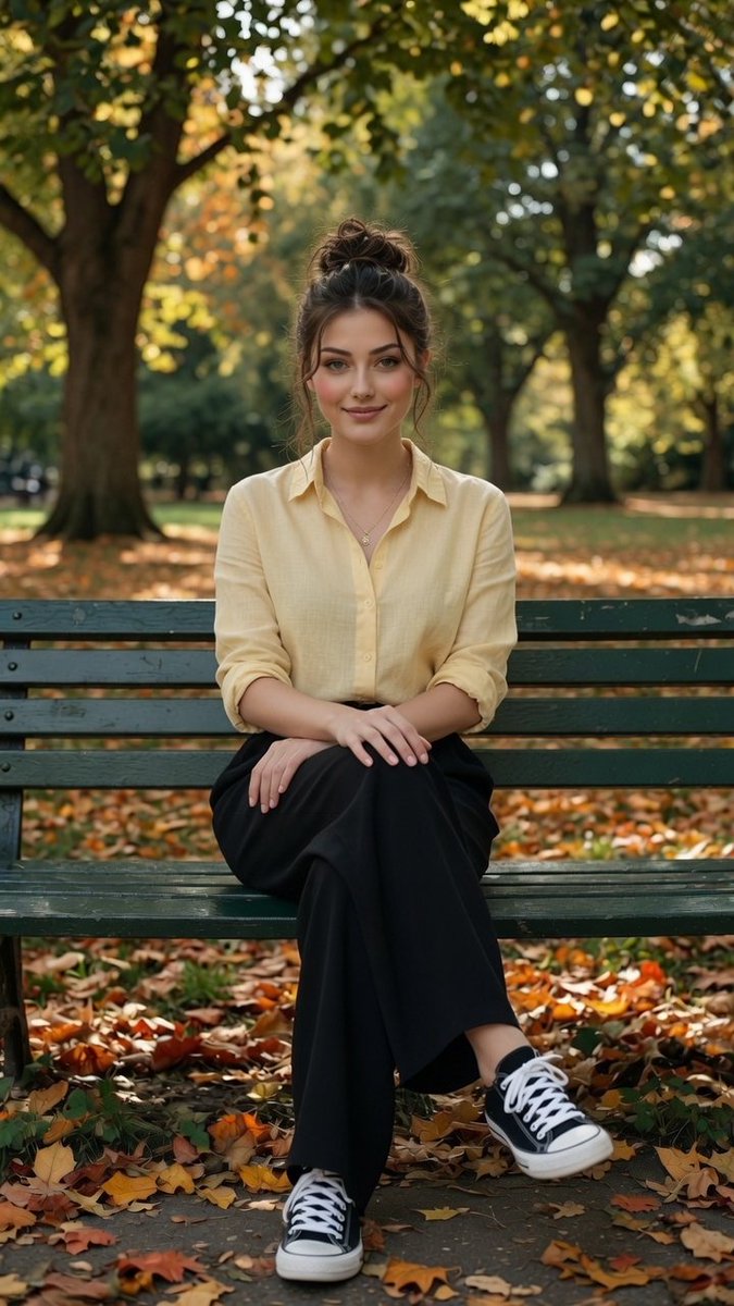 Herbstliches Parkbank-Porträt
