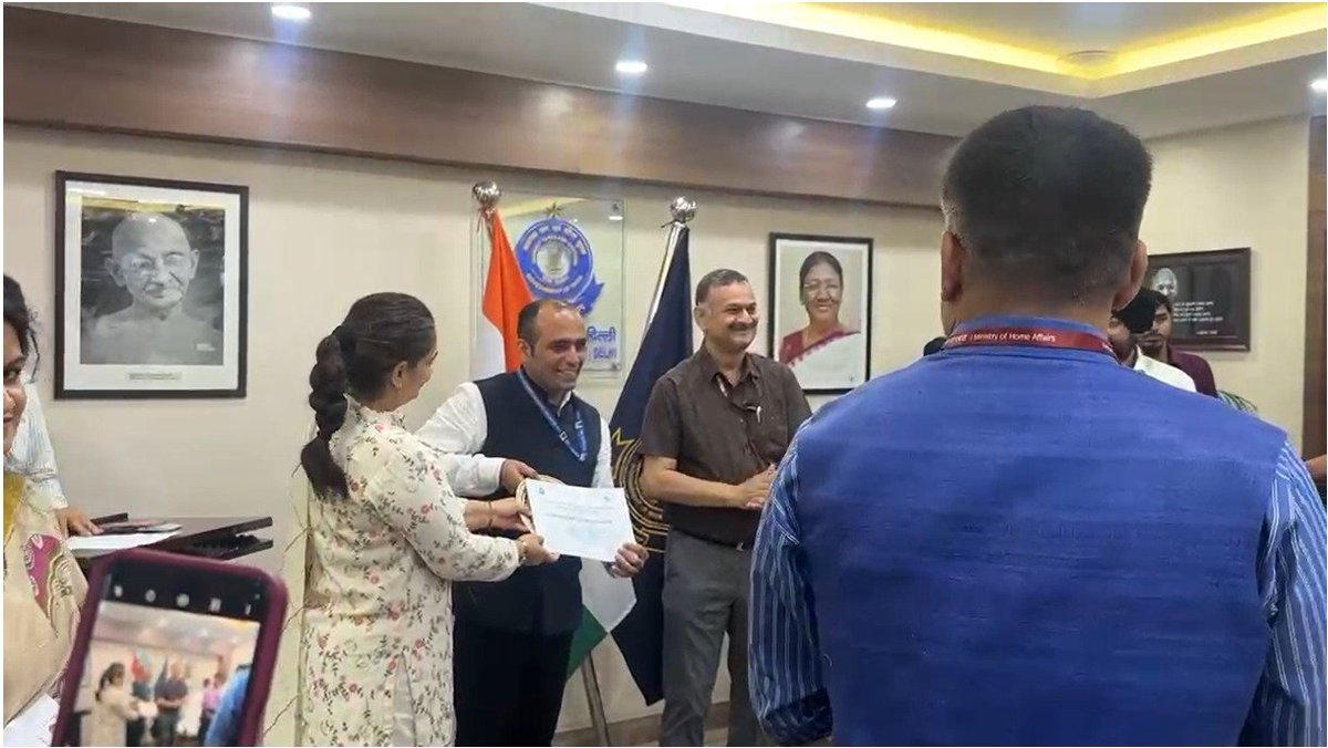 DgtsKzu's tweet photo. On GST Day 2026, Dr. Shailendra Sinha, DG, DGTS, felicitated Ms. Ritu Rani, AAD, with the DG Certificate of Meritorious Service, and Shri Indranil Roy Chowdhury, AD, &amp; Shri Ravi Athotra, Inspector, with the DG Certificate of Excellence for contributions to taxpayer facilitation. https://t.co/ZKL0nzSAYv