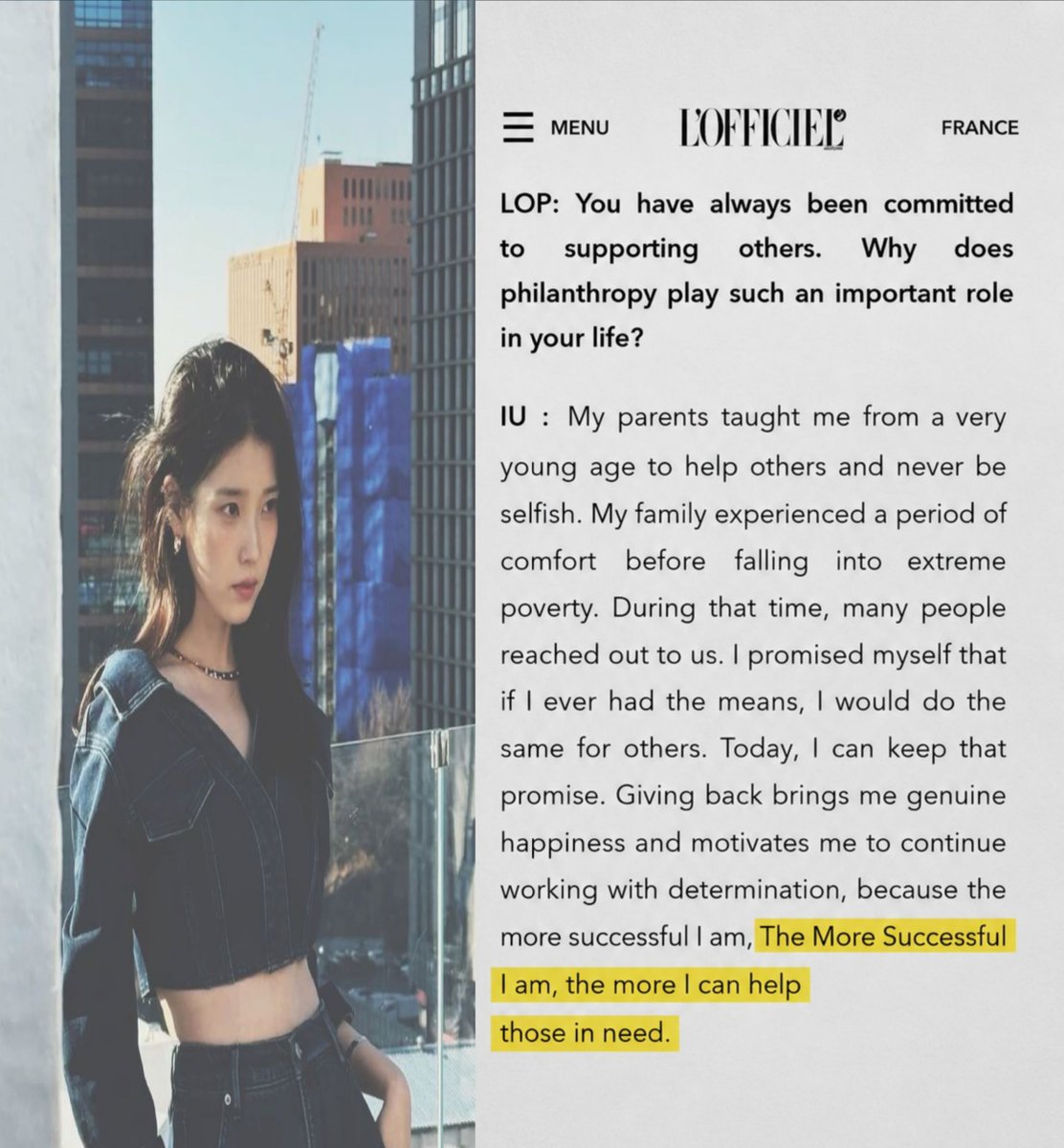 armyuaena8's tweet photo. [UPDATE]

SHE'S AN ARTIST WHO HAD A DREAM AND KINDNESS.

She'll Never Be The Self-Centered Artist People Make Her Out To Be.She Wears Her Success With kindness &amp; Gratitude And Always Wants To Give Back.

«“The More Successful I Become,The More I Can Help Those In Need.”— #IU 💙» https://t.co/S3USwvFV2K