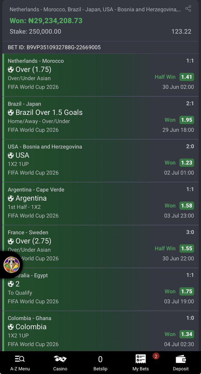slay_jimmy's tweet photo. N50,000,000 coming home for breakfast 🏆🥇 

130 odds ✔️ 50 odds ✔️ 20 odds ✔️ 

Thank you R32, R16 next 🤙🏾

All codes were posted, congratulations🪂🪂

Bet9ja PAY UP!!!! ☎️ ☎️ https://t.co/fLh7rRIZGm