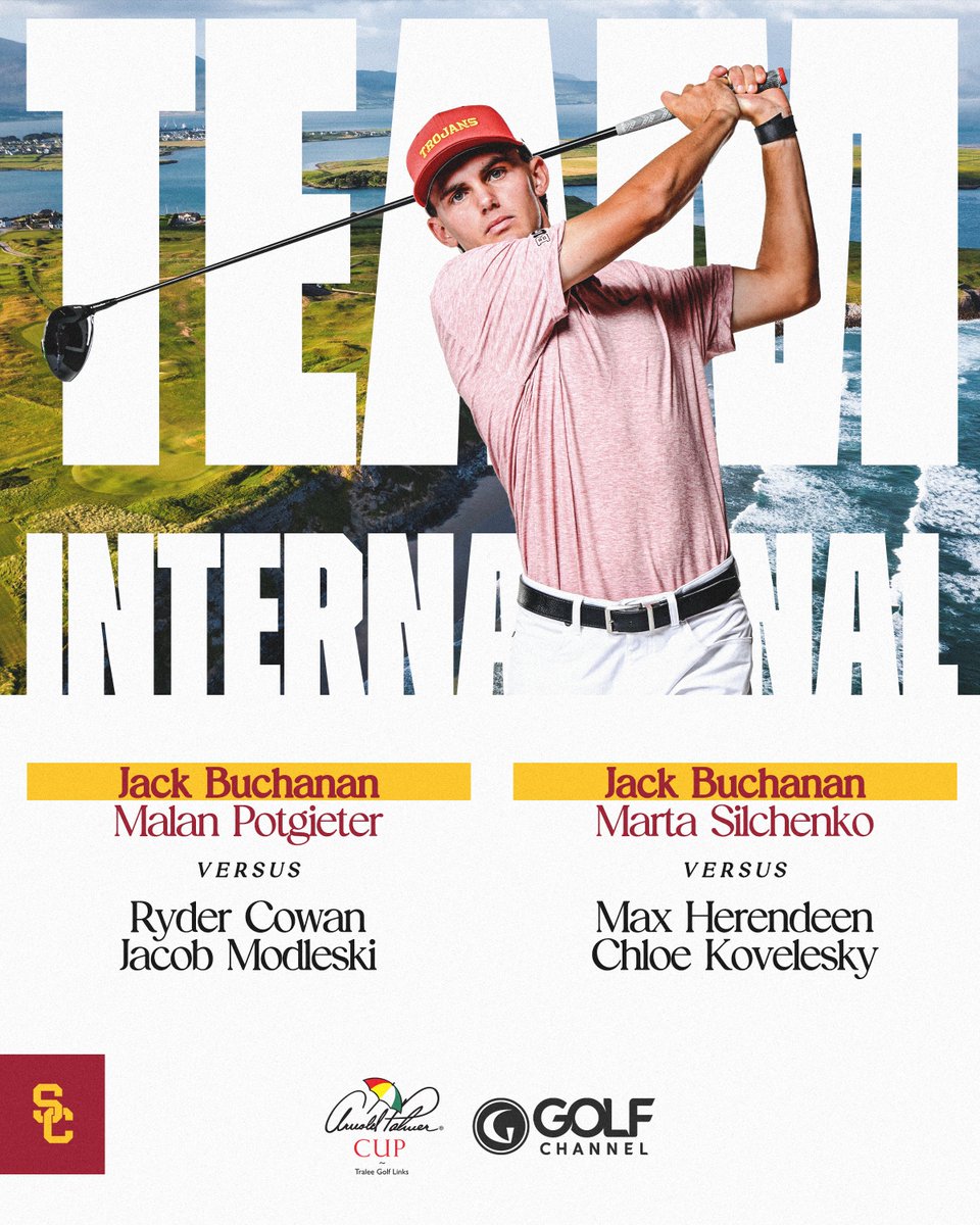 USCMensGolf's tweet photo. Let's play two on the second day of the @ArnoldPalmerCup! ✌️

⏰: 2-10:30 a.m. PT
📺: Golf Channel
💻: https://t.co/5wMvusO3L0 https://t.co/LRazVThiSp