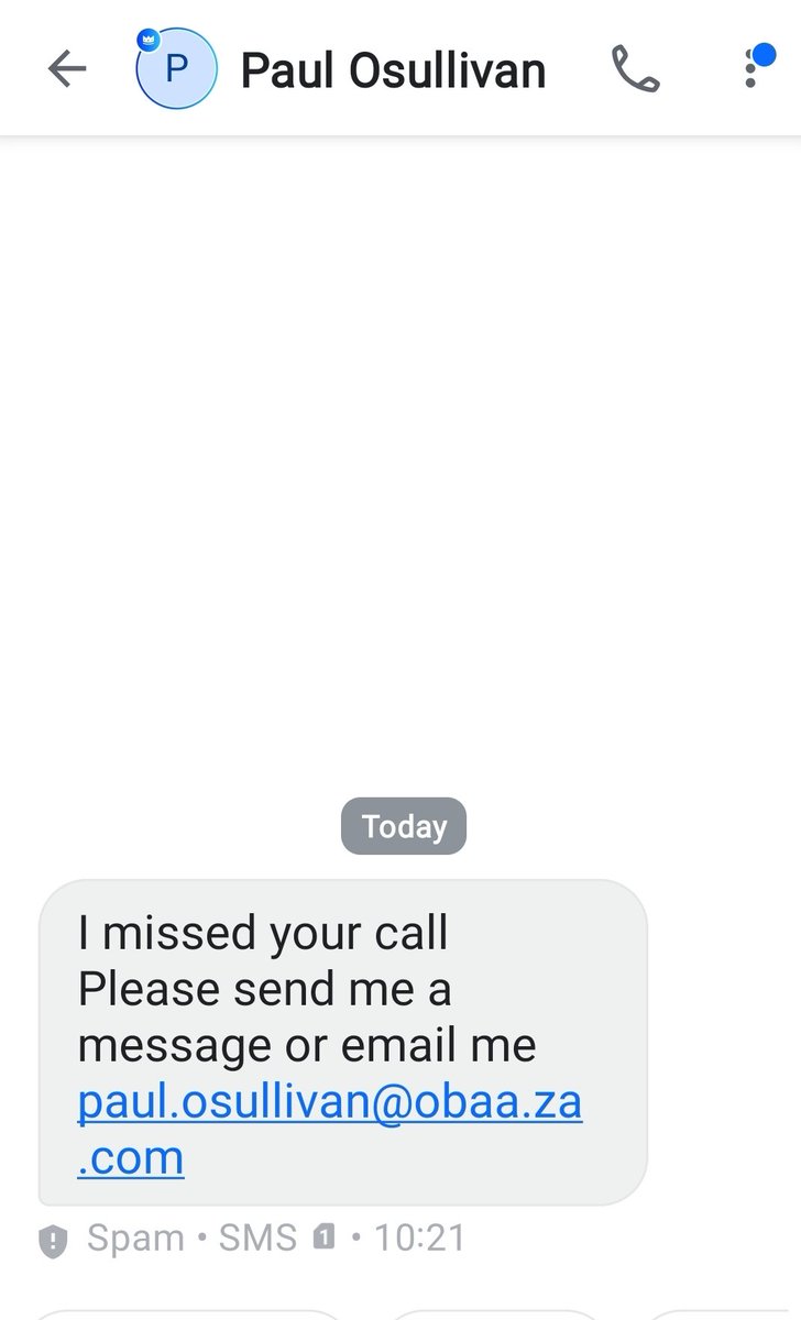 MediaZaban865's tweet photo. So after MP Shongwe posted a screengrab with OSullivan's number I had to test if the number is indeed OSullivan's.😁

Missed call. Ok.

Few minutes later, my call is returned. I did not answer nami.😅

Then followed by text with an email address.

This madala is busy mos, when does he enjoy old age with his grandkids?