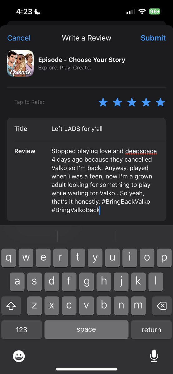 SkylusRose's tweet photo. Shit’s so serious, I left a 5 star review immediately. I already know this game is way better than LADS atm. Shit was goated and still is! Highly suggest you give Episode 5 stars and say to bring valko back in the reviews.

#Valko #JusticeForValko #恋与深空 #敖尹 #LoveAndDeepspace #LADS #BringValkoBack #SaveValko #BringBackValko #LADSValkoReturn