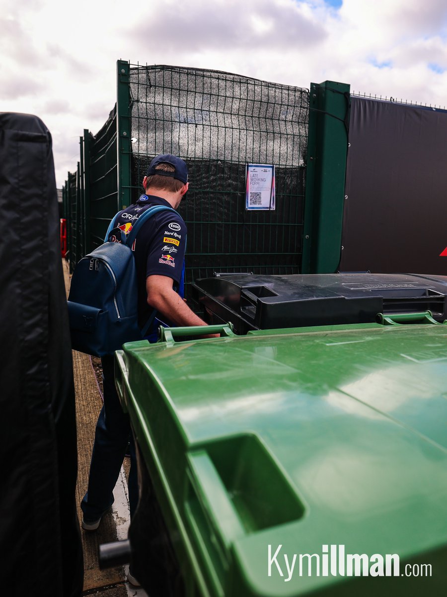KymIllman's tweet photo. BINS DUTY?

Max Verstappen took the quieter paddock entrance today, which meant clearing his own path to the back of the Red Bull hospitality suite. Two wheelie bins were in his way, so he moved them himself, put them back where they were, and carried on like it was nothing. Not the arrival you'd expect from a four-time world champion.

#f1 #f1content #britishgp