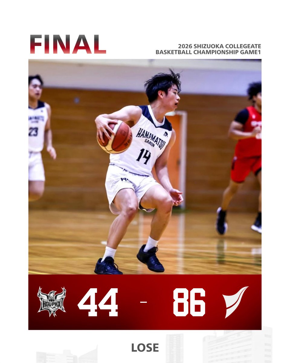 hguphx_official's tweet photo. 𝐅𝐈𝐍𝐀𝐋
#2026静岡県学生前期大会

#浜松学院大学 44-86 #静岡産業大学

🗓️7月4日
🏟️静岡大学静岡キャンパス

#FORALL
#HGUPHOENIX https://t.co/oBGknRpSiO