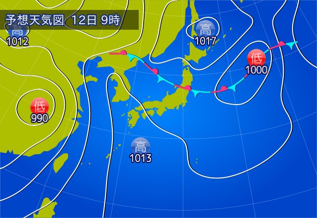 shunnta1215's tweet photo. まだ1週間先だから何とも言えない所だけど、大雨が怖い気圧配置の天気図が出てきた……… https://t.co/gznAMBuhl4