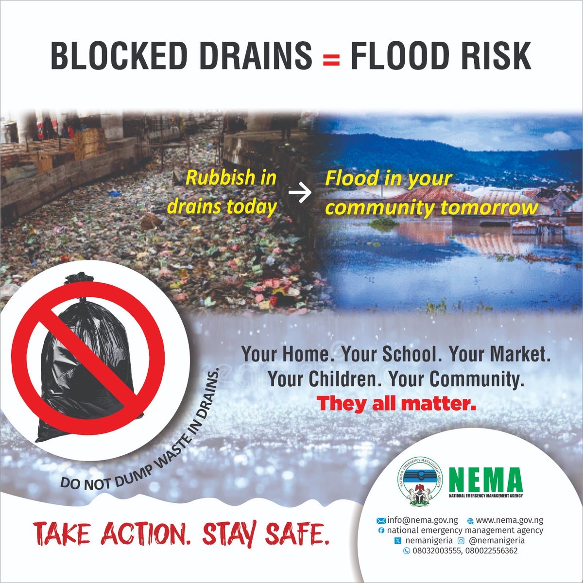 TheZubaidaUmar's tweet photo. Do not dump refuse in gutters, drains and rivers. Together, we can protect our communities from flooding this rainy season. https://t.co/U8XL4mGlp0