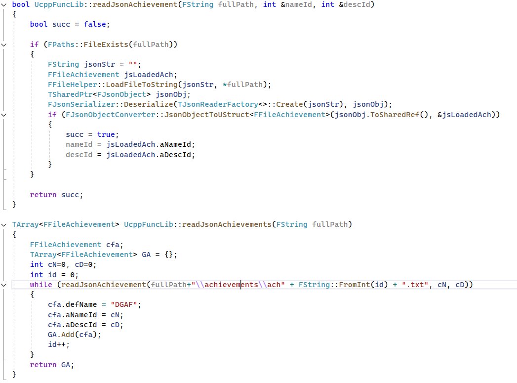 c_rastrelly's tweet photo. started experimenting with internal achievement system for my game that will hopefully expand into Steam integration. for now I'm not even sure this code will work properly. just happy this arse has finally compiled
#gamedev #indiedev #solodev #cpp #compactplasmagears #unreal https://t.co/NIEV2bxwzj