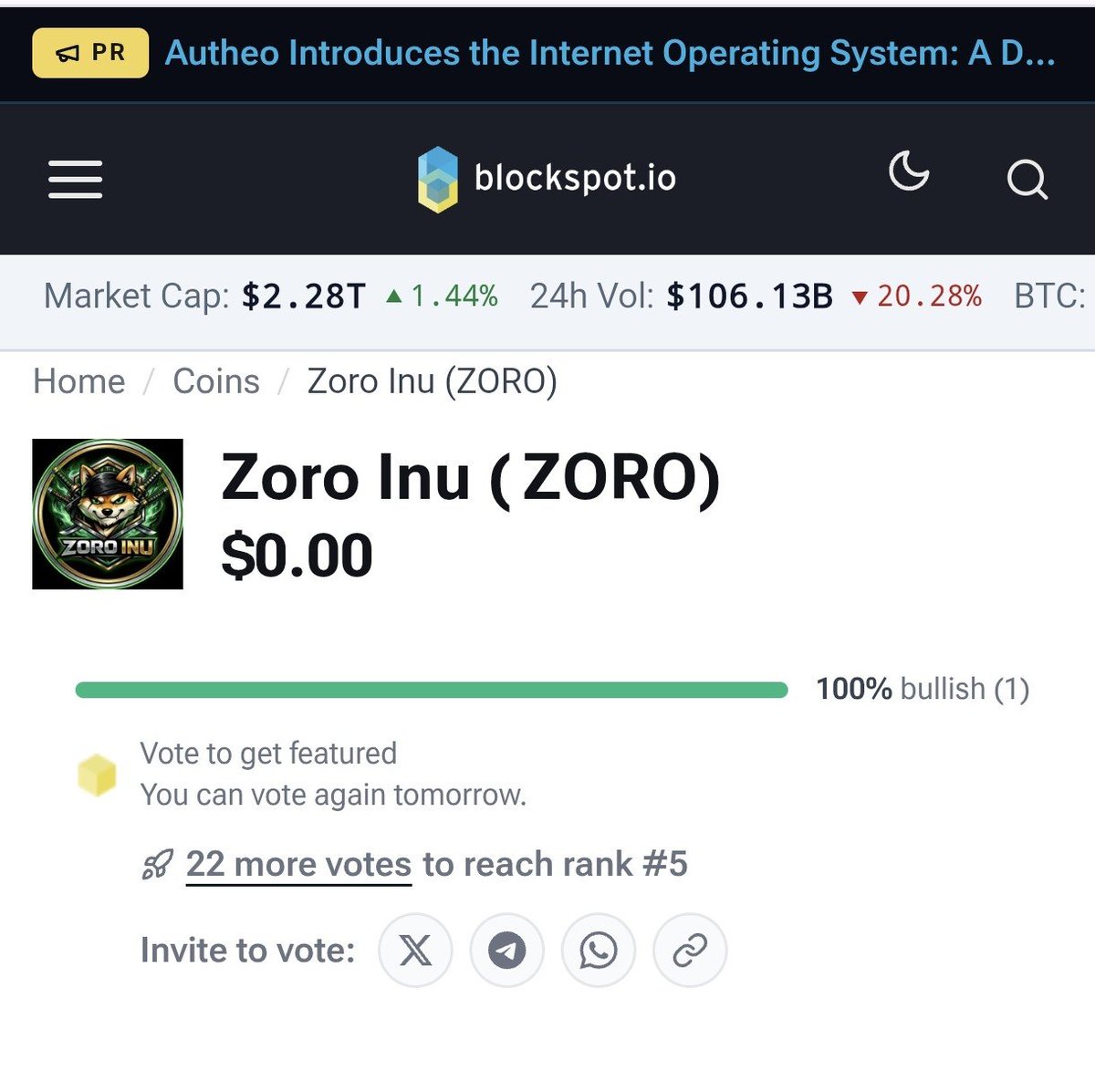 Zoro_Inu's tweet photo. $ZORO Inu keep Building.

Now Officially listed on @Blockspot_io 

More Exposure, More eyes and More growth 

The path of discipline continues. https://t.co/UmoOAJZoxG