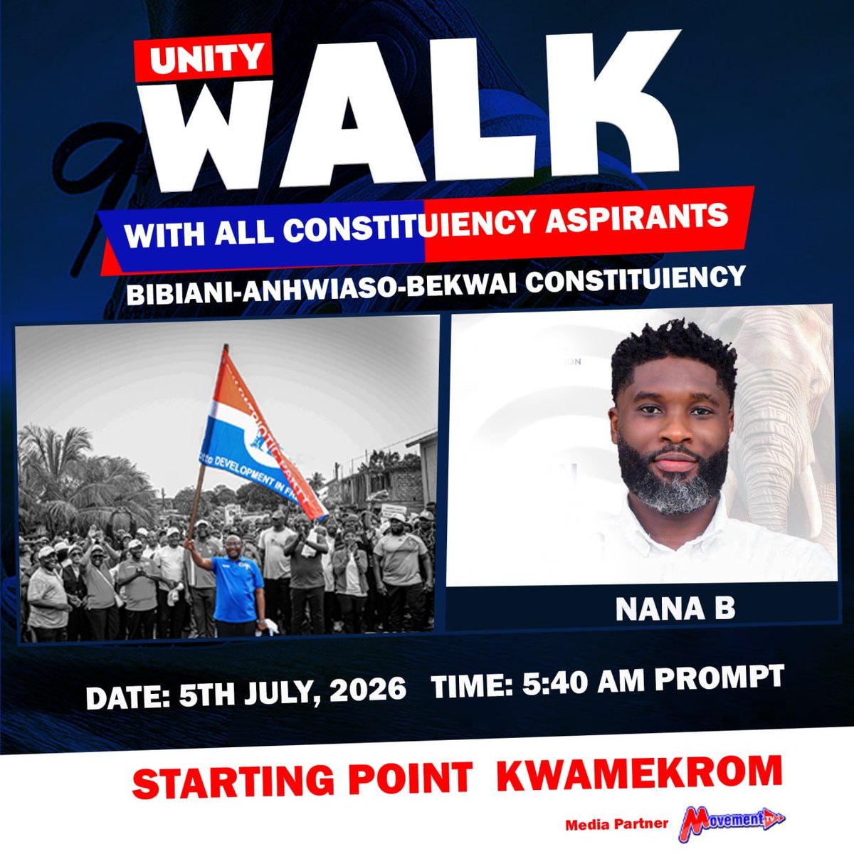 GamboJ's tweet photo. Unlocking 🔑 our gallant Commanders gracing Unity Walk with All Constituency Aspirants 

Confirmed 

Gideon Brenya Agyapong, Nana B, Aspiring Regional Youth Organizer is repping live 🔥 

#KwamekromUnityWalk
#BibianiNPP https://t.co/4VTu2Ovq8s