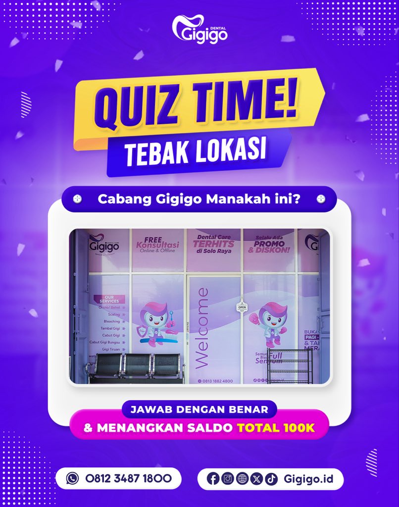 gigigo_id's tweet photo. QUIZ TEBAK LOKASI!✨
Hayo! ada yang bisa tebak ini gigigo cabang mana?🤔
Jawab dengan benar dan dapatkan hadiah total 100K!🤗
#gigigo #doktergigi #perawatangigi #quiztime #gift https://t.co/eBOqg9bJ4z