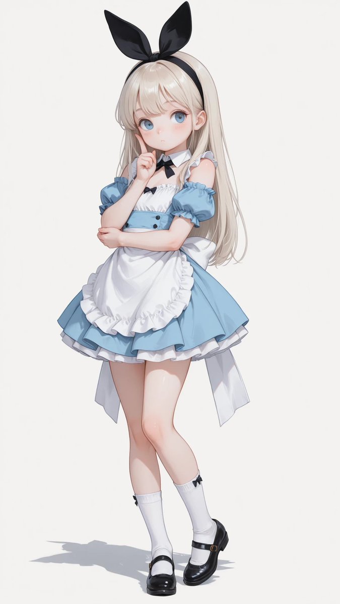 AliceLavli's tweet photo. 顔に指を当ててちょっと考える様なポーズのプロンプトをどうぞ✨
standing, full body, head tilted slightly to one side, one index finger gently touching the cheek, fingertip resting lightly below the eye, elbow bent naturally, wrist relaxed, the other arm hanging naturally at the side, shoulders relaxed, weight shifted onto one leg, soft S-curve silhouette, curious expression, thoughtful pose, cute body language