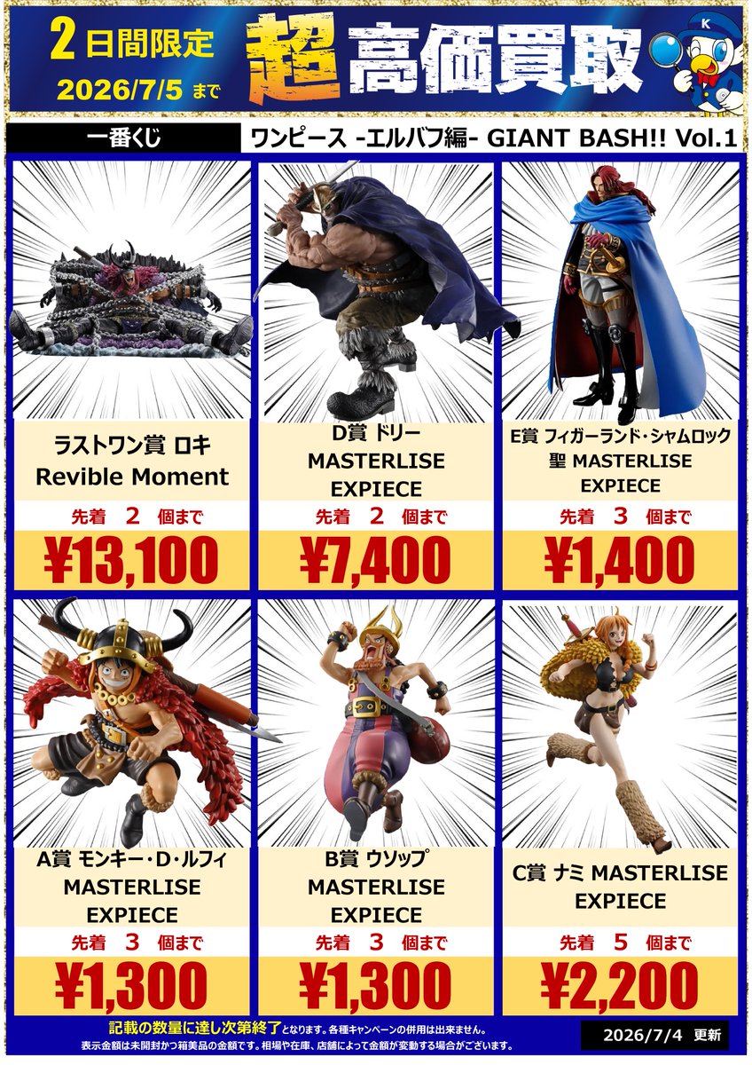 一番くじ買取】 相場変動により価格更新！こちらが最新の価格です