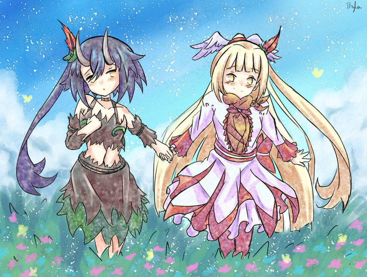 ThylosAtelier's tweet photo. オリジナルキャラクター「リア」と「ナイ」。違いはあるけど、姉妹だよ！右がリアで、左がナイです。
#オリジナル #キャラデザ https://t.co/9qxNGoQc61