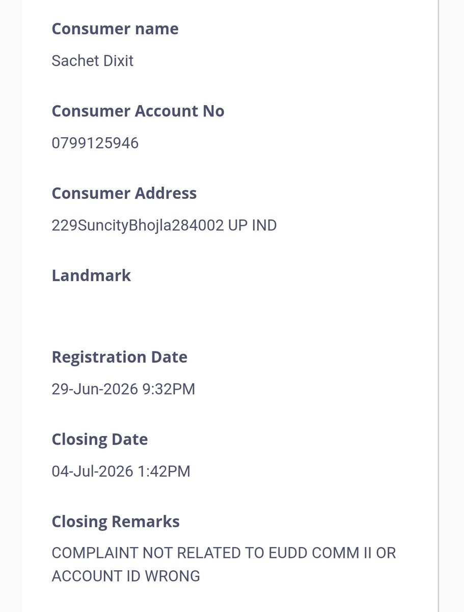 d_sachet's tweet photo. @UPPCLLKO @dvvnlhq @dvvnljhansi @UPPCLLKO @dvvnljhansi @dvvnlhq  This is the resolution I got. I don't know what should be done next. I am chasing on this since more than a month but no resolution yet https://t.co/yUgP4OqZih